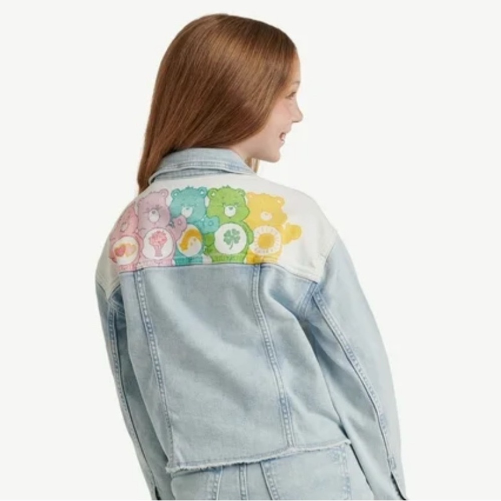Justice Light Blue Denim Jacket with Colorful Bear Design - Picture 2 of 4